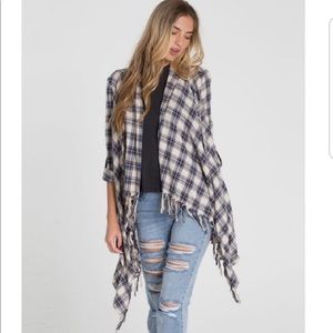 Billabong Woman’s Plaid Fringe Live it Up Boho Cardigan - Size Medium